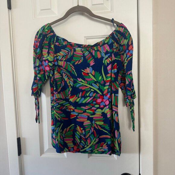 Escapada Living Blue Jungle Print Blouse Size XS Extra Small - Picture 1 of 11